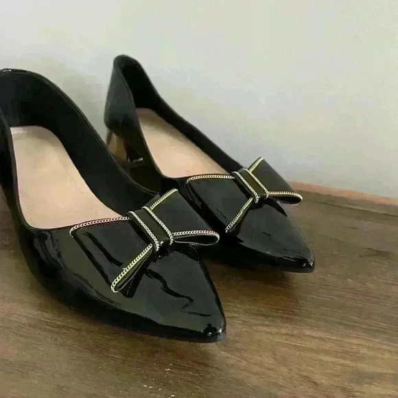 Women's Bow Block Heels Pumps - Picture 3 of 8